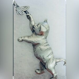 Vintage~Pewter JJ’s Cat & Butterfly 1980’s Brooch.